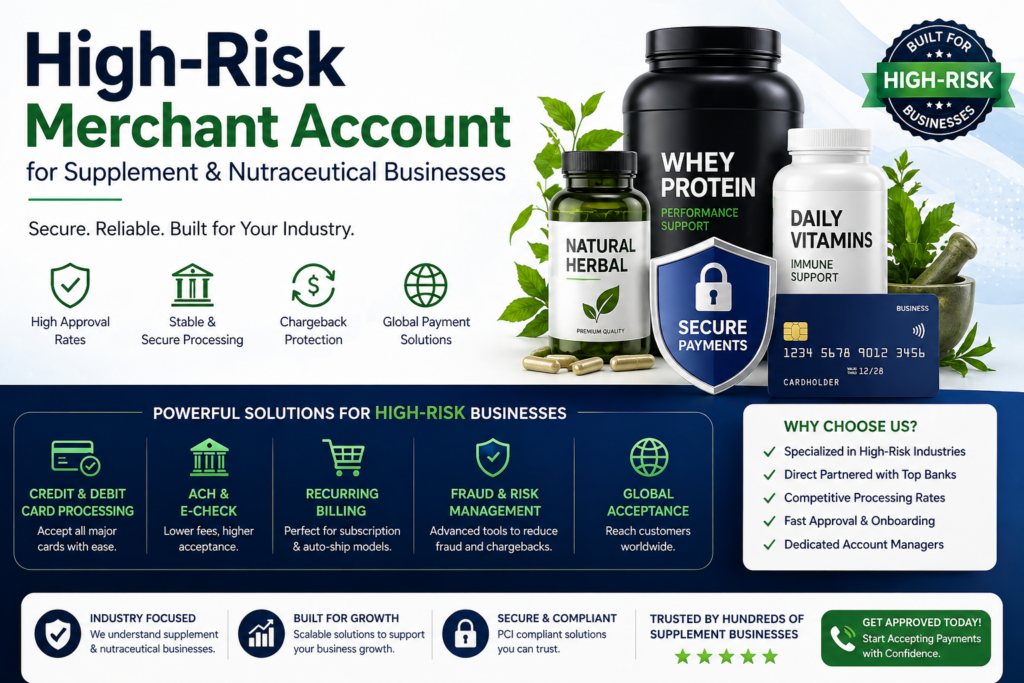 High-Risk Merchant Account for Supplement & Nutraceutical Businesses.