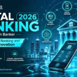 Futuristic Digital Banking 2026 conference banner featuring AI-powered banking, cybersecurity, cloud technology, and financial innovation with glowing cyan and teal digital visuals.