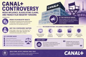 Canal+ controversy concept showing French media industry tensions and entertainment sector debate.