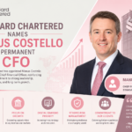 Standard Chartered CFO announcement showing banking leadership, financial growth, and corporate management concept.