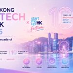 Futuristic Hong Kong FinTech Week x StartmeupHK Festival 2025 banner celebrating a decade of fintech innovation with pastel neon cityscape visuals, digital finance themes, and global startup collaboration.