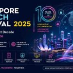 Futuristic Singapore FinTech Festival 2025 banner featuring neon-lit Singapore skyline visuals, digital banking, AI, cybersecurity, and global finance innovation in a vibrant modern design.
