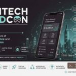 Modern Fintech NerdCon 2025 conference banner featuring embedded finance, digital payments, API banking, and fintech innovation with futuristic teal-toned tech visuals and a smart city backdrop.