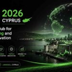 A futuristic black and neon green promotional banner for iFX EXPO International 2026 Cyprus featuring a glowing digital globe, financial trading charts