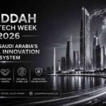 Alt Text: A futuristic monochrome banner for Jeddah Fintech Week 2026 featuring a glowing digital globe