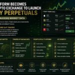 Equity perpetuals concept showing blockchain trading, Nasdaq market data, and decentralized finance platforms.