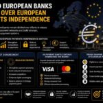 European payments independence concept showing digital payment infrastructure and European banking systems.