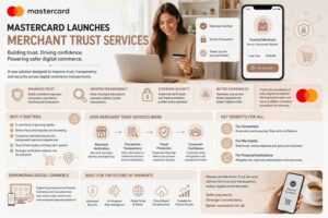 Mastercard Merchant Trust Services concept showing secure digital payments and online commerce protection.