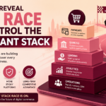 Fintech merchant stack concept showing digital payments, business banking, analytics, and integrated merchant platform competition.