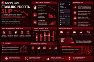 Starling Bank financial results concept showing declining revenue and profit pressure in digital banking.