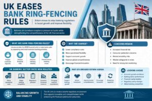 Bank ring-fencing rules concept showing UK banking reforms and financial regulation changes.