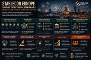 Stablecon Europe concept showing stablecoin infrastructure and digital finance innovation in Europe.