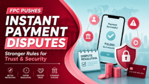 FPC highlights instant payment disputes with a modern fintech infographic showing digital payment security, dispute resolution process, and trust in real-time transactions.