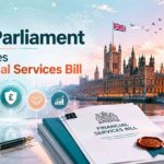 UK Financial Services bill concept showing parliament, banking reform, and fintech regulation discussions.